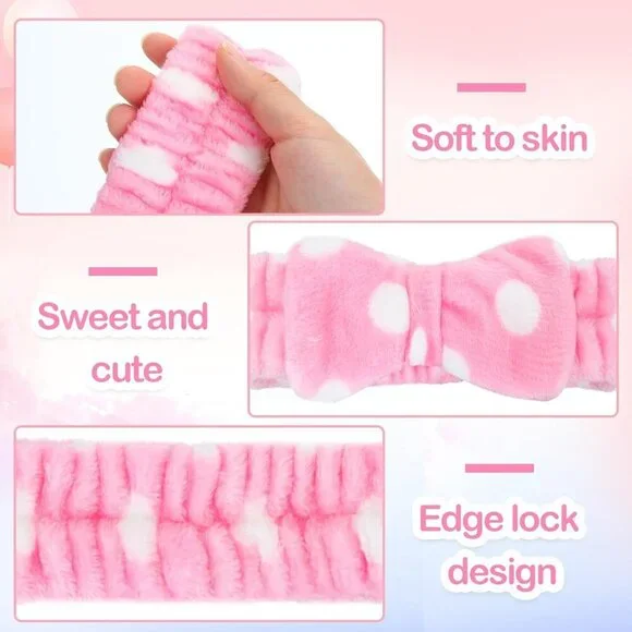Pink Spa Headbands 25 Pcs Elastic Fleece Hair Wraps for Face & Makeup